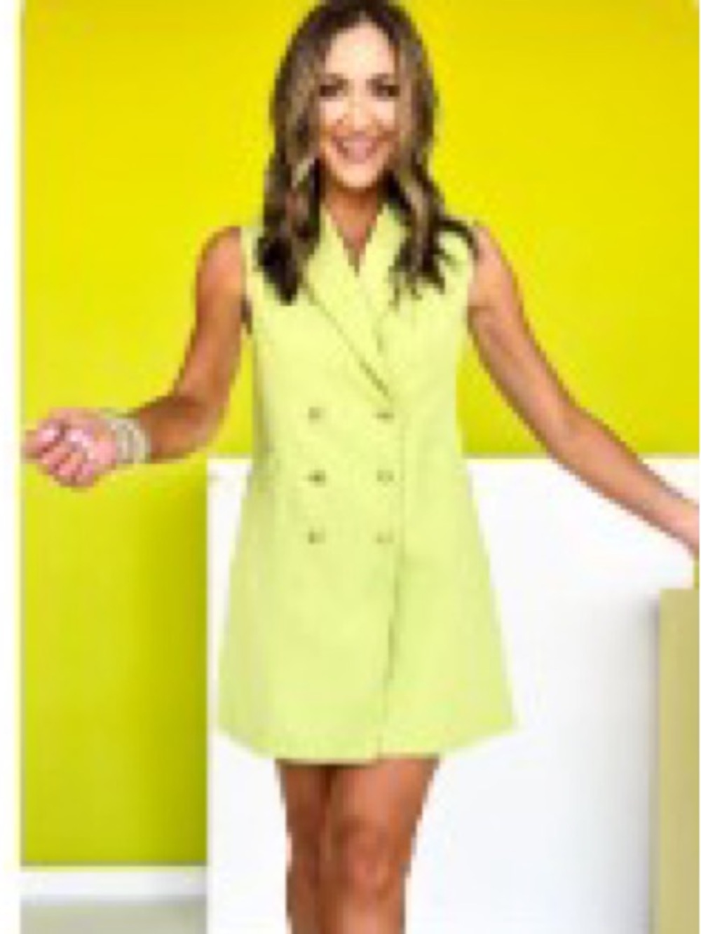SSYS Sleeveless Double-Breasted Mini Dress in Lime Green